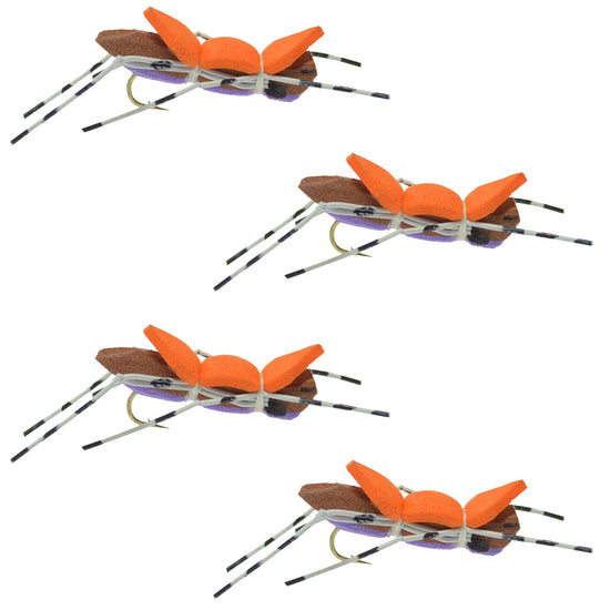 4 Pack Moorish Hopper Purple Foam Body Grasshopper Fly - Hook Size 10 - Hazy Fly Fishing