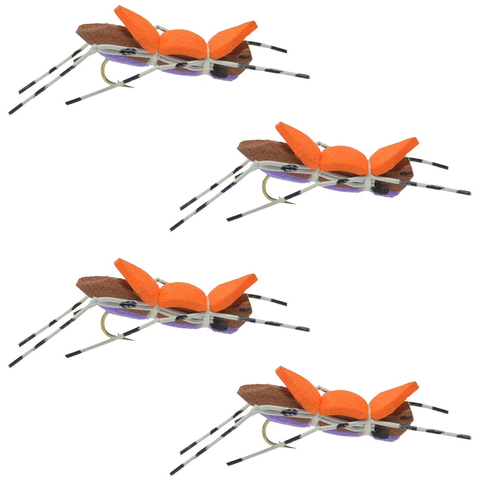 4 Pack Moorish Hopper Purple Foam Body Grasshopper Fly - Hook Size 10 - Hazy Fly Fishing