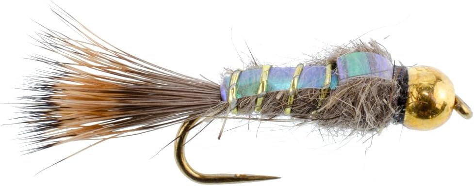 Barbless Bead Head Flash Back Gold Ribbed Hare's Ear Nymph 1 Dozen Flies Hook Size 14 - Hazy Fly Fishing
