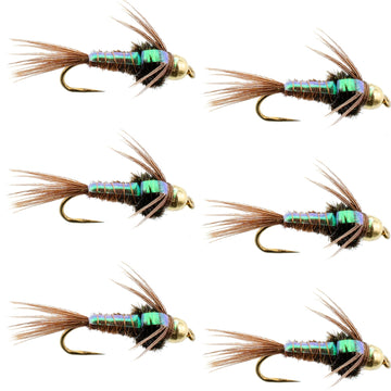 Barbless Bead Head Flashback Pheasant Tail Nymph Fly 6 Flies Hook Size 14 - Hazy Fly Fishing