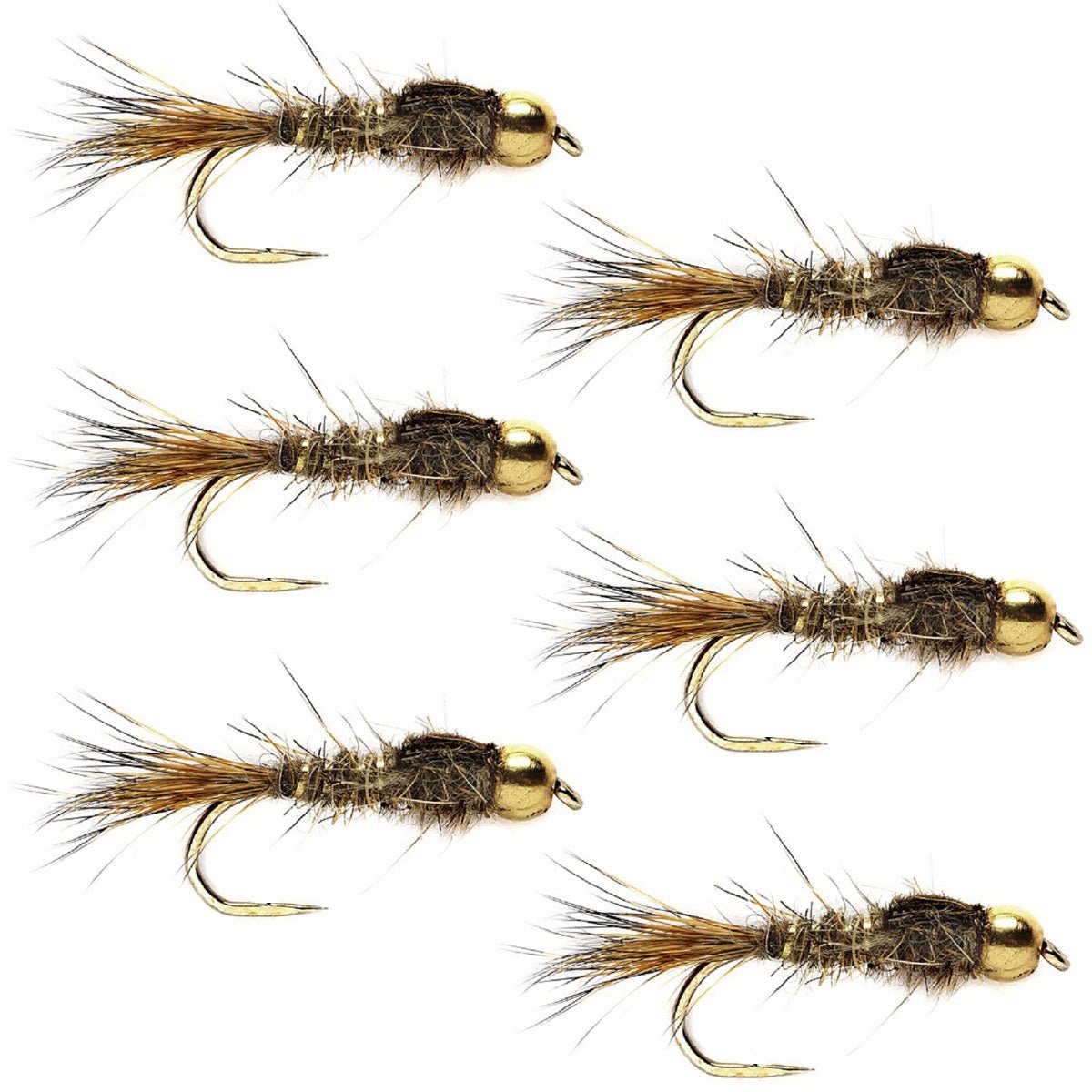 Barbless Bead Head Gold Ribbed Hare's Ear Nymph 6 Flies Hook Size 16 - Hazy Fly Fishing