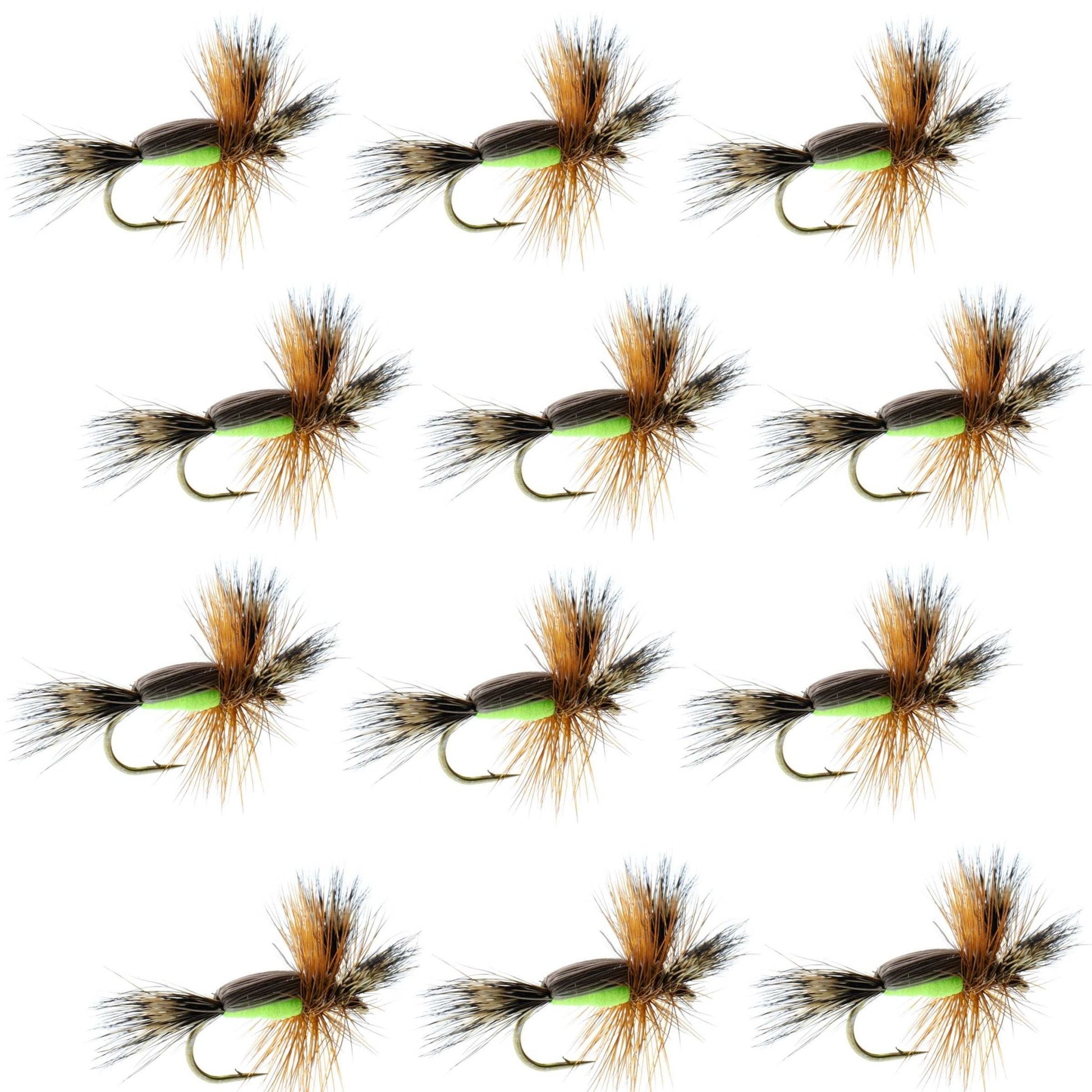 Barbless Chartreuse Humpy Classic Hair Wing Dry Fly - 1 Dozen Flies Hook Size 10 - Hazy Fly Fishing