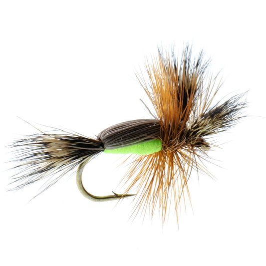 Barbless Chartreuse Humpy Classic Hair Wing Dry Fly - 6 Flies Hook Size 12 - Hazy Fly Fishing