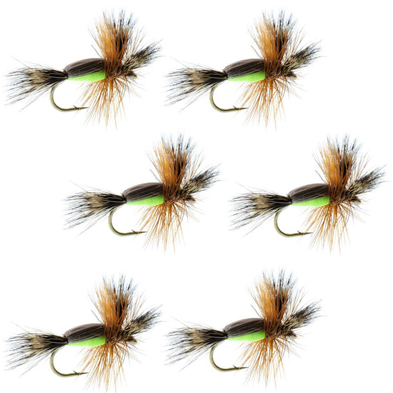 Barbless Chartreuse Humpy Classic Hair Wing Dry Fly - 6 Flies Hook Size 16 - Hazy Fly Fishing