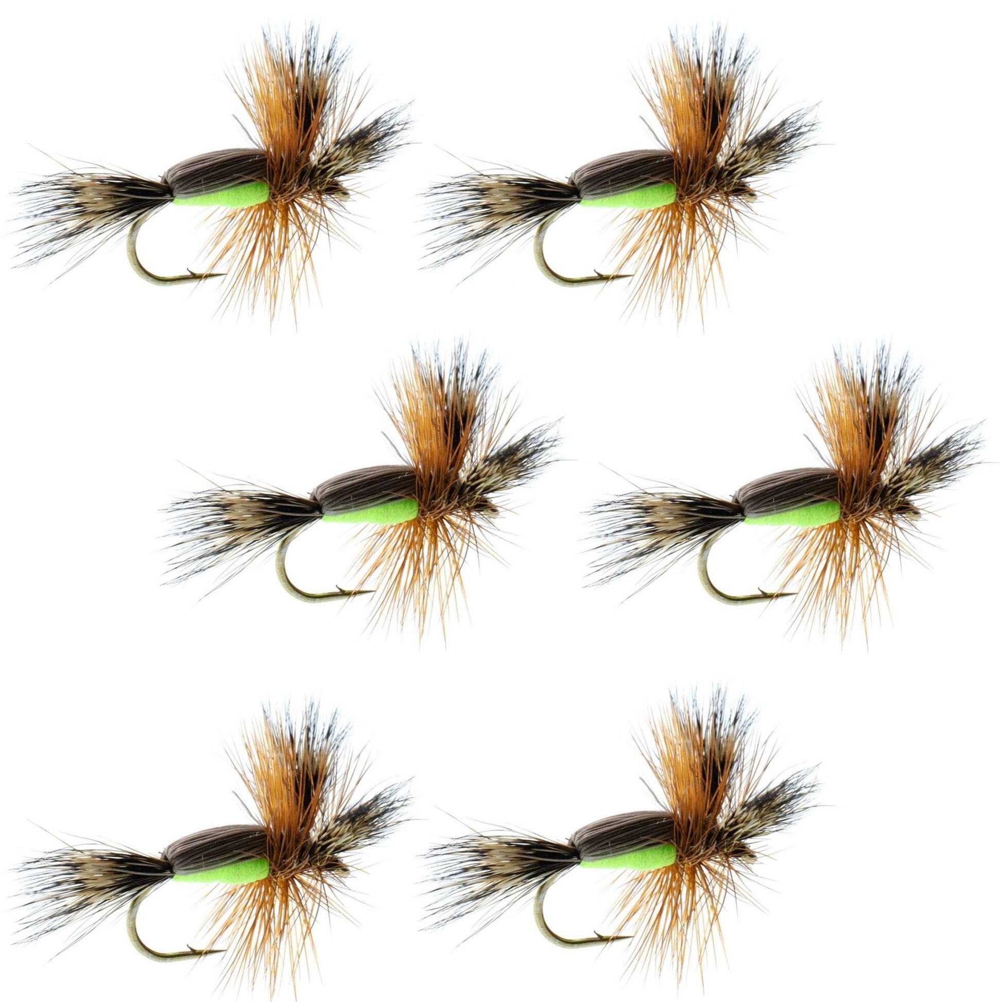 Barbless Chartreuse Humpy Classic Hair Wing Dry Fly - 6 Flies Hook Size 16 - Hazy Fly Fishing