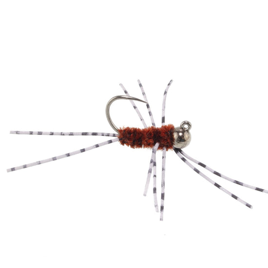 Barbless Pat's Barred Rubber Legs Tungsten Bead Jigged Brown Euro Nymph - Set of 6 Flies Hook Size 6 - Hazy Fly Fishing