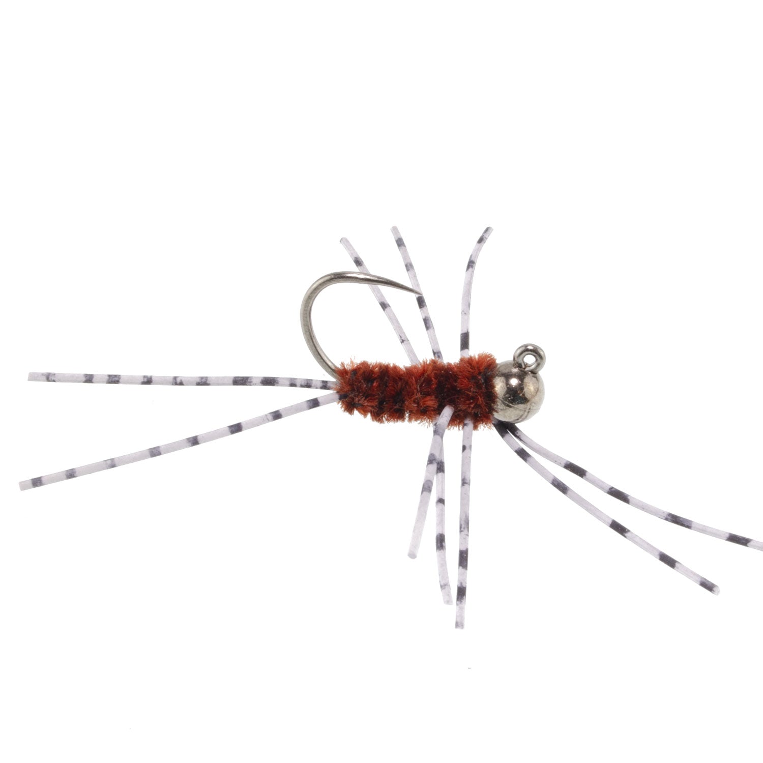 Barbless Pat's Barred Rubber Legs Tungsten Bead Jigged Brown Euro Nymph - Set of 6 Flies Hook Size 6 - Hazy Fly Fishing