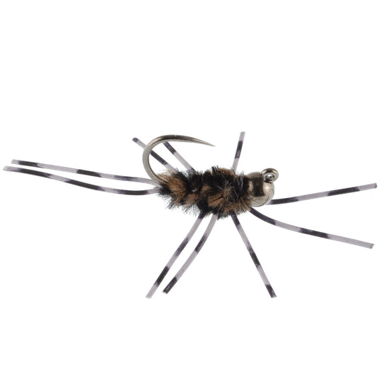 Barbless Pat's Barred Rubber Legs Tungsten Bead Jigged Coffee/Black Euro Nymph - Set of 6 Flies Hook Size 6 - Hazy Fly Fishing