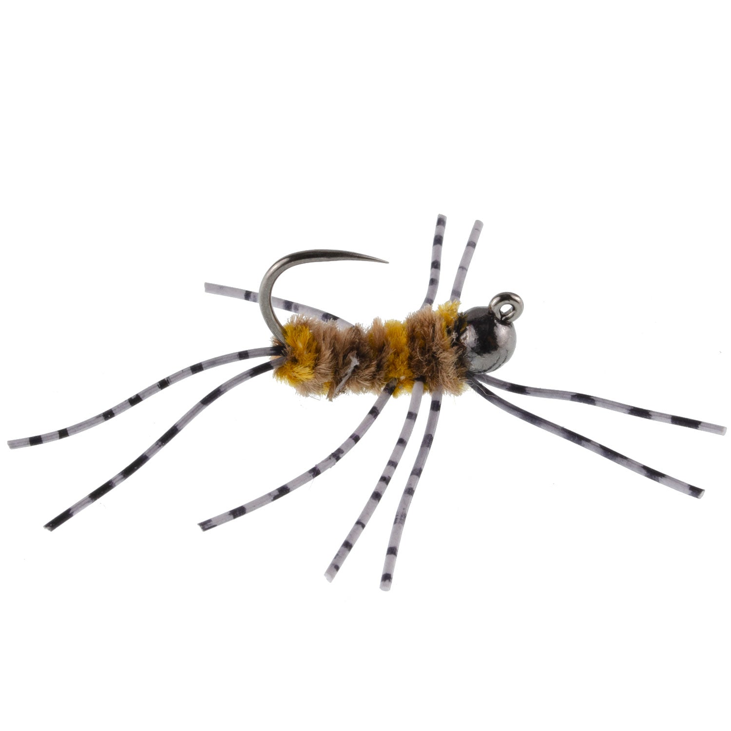 Barbless Pat's Barred Rubber Legs Tungsten Bead Jigged Coffee/Tan Euro Nymph - Set of 6 Flies Hook Size 6 - Hazy Fly Fishing