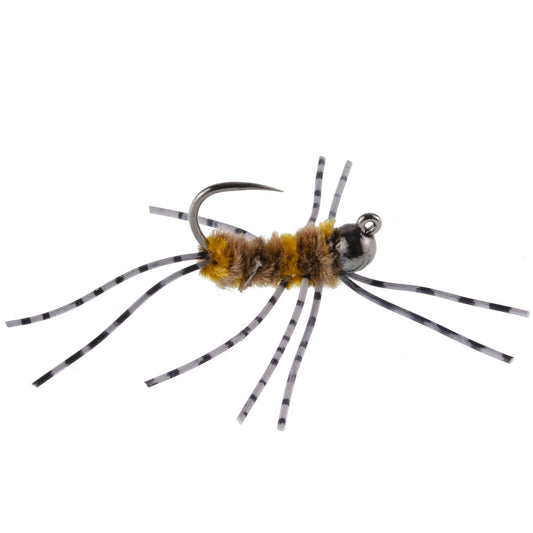 Barbless Pat's Barred Rubber Legs Tungsten Bead Jigged Coffee/Tan Euro Nymph - Set of 6 Flies Hook Size 6 - Hazy Fly Fishing