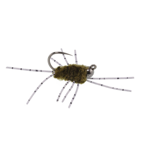 Barbless Pat's Barred Rubber Legs Tungsten Bead Jigged Dark Olive Euro Nymph - Set of 6 Flies Hook Size 6 - Hazy Fly Fishing