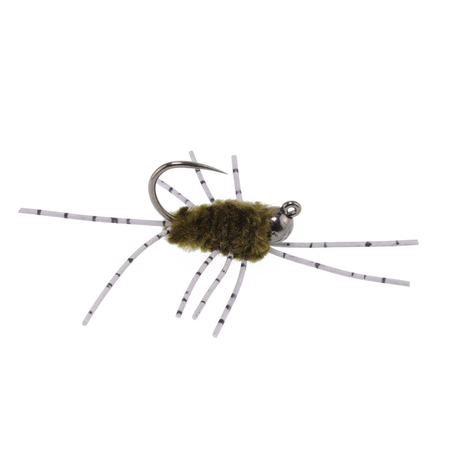 Barbless Pat's Barred Rubber Legs Tungsten Bead Jigged Dark Olive Euro Nymph - Set of 6 Flies Hook Size 6 - Hazy Fly Fishing