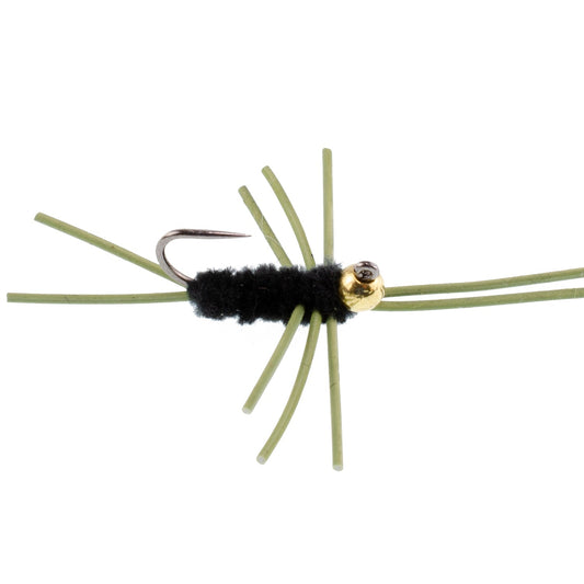 Barbless Pat's Rubber Legs Tungsten Bead Jigged Black Euro Nymph - Set of 12 Flies Hook Size 10 - Hazy Fly Fishing