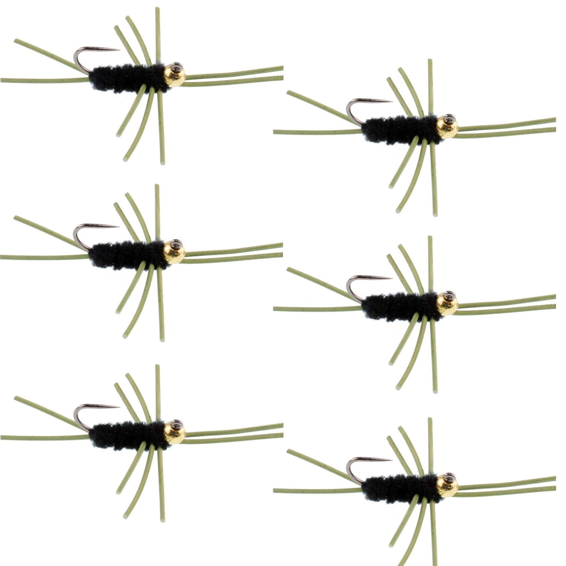 Barbless Pat's Rubber Legs Tungsten Bead Jigged Black Euro Nymph - Set of 6 Flies Hook Size 10 - Hazy Fly Fishing