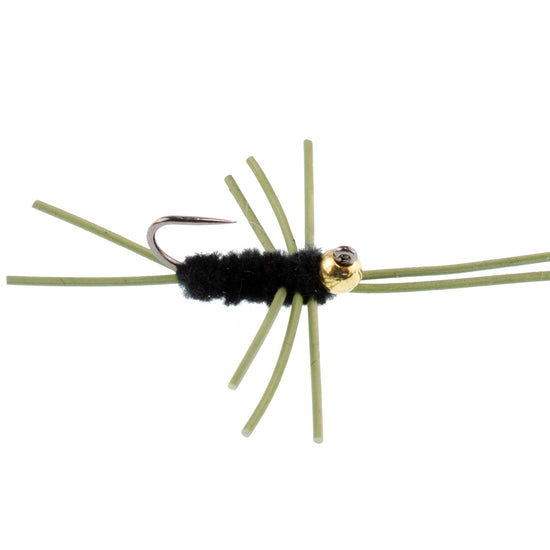 Barbless Pat's Rubber Legs Tungsten Bead Jigged Black Euro Nymph - Set of 6 Flies Hook Size 10 - Hazy Fly Fishing