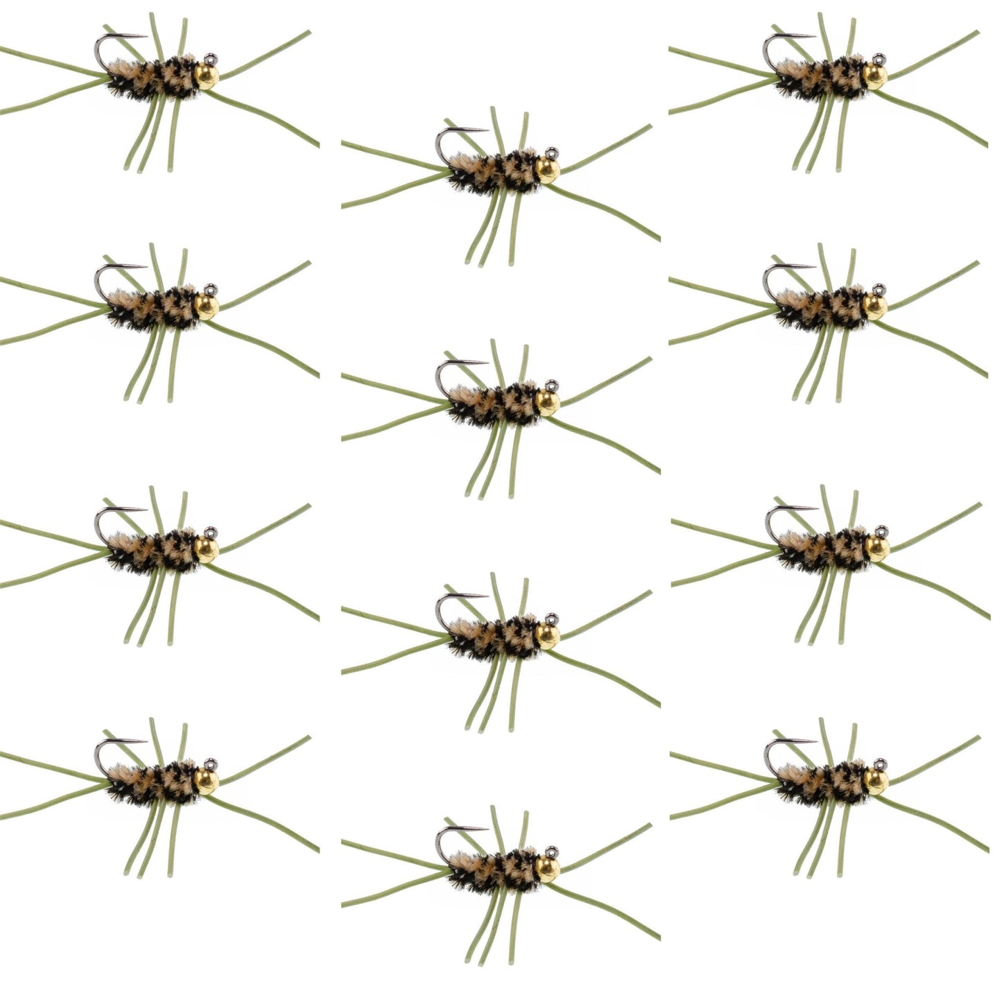 Barbless Pat's Rubber Legs Tungsten Bead Jigged Coffee/Black Euro Nymph - Set of 12 Flies Hook Size 10 - Hazy Fly Fishing