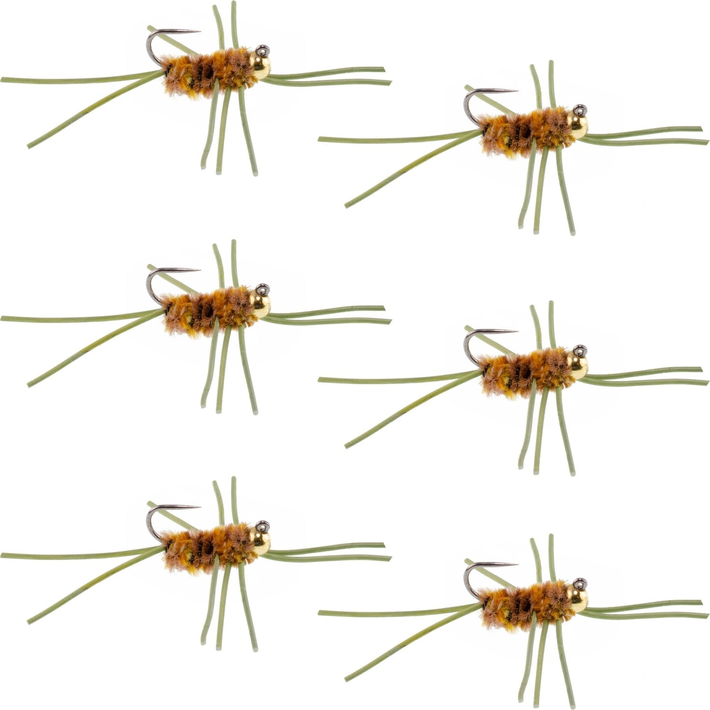 Barbless Pat's Rubber Legs Tungsten Bead Jigged Coffee/Tan Euro Nymph - Set of 6 Flies Hook Size 10 - Hazy Fly Fishing