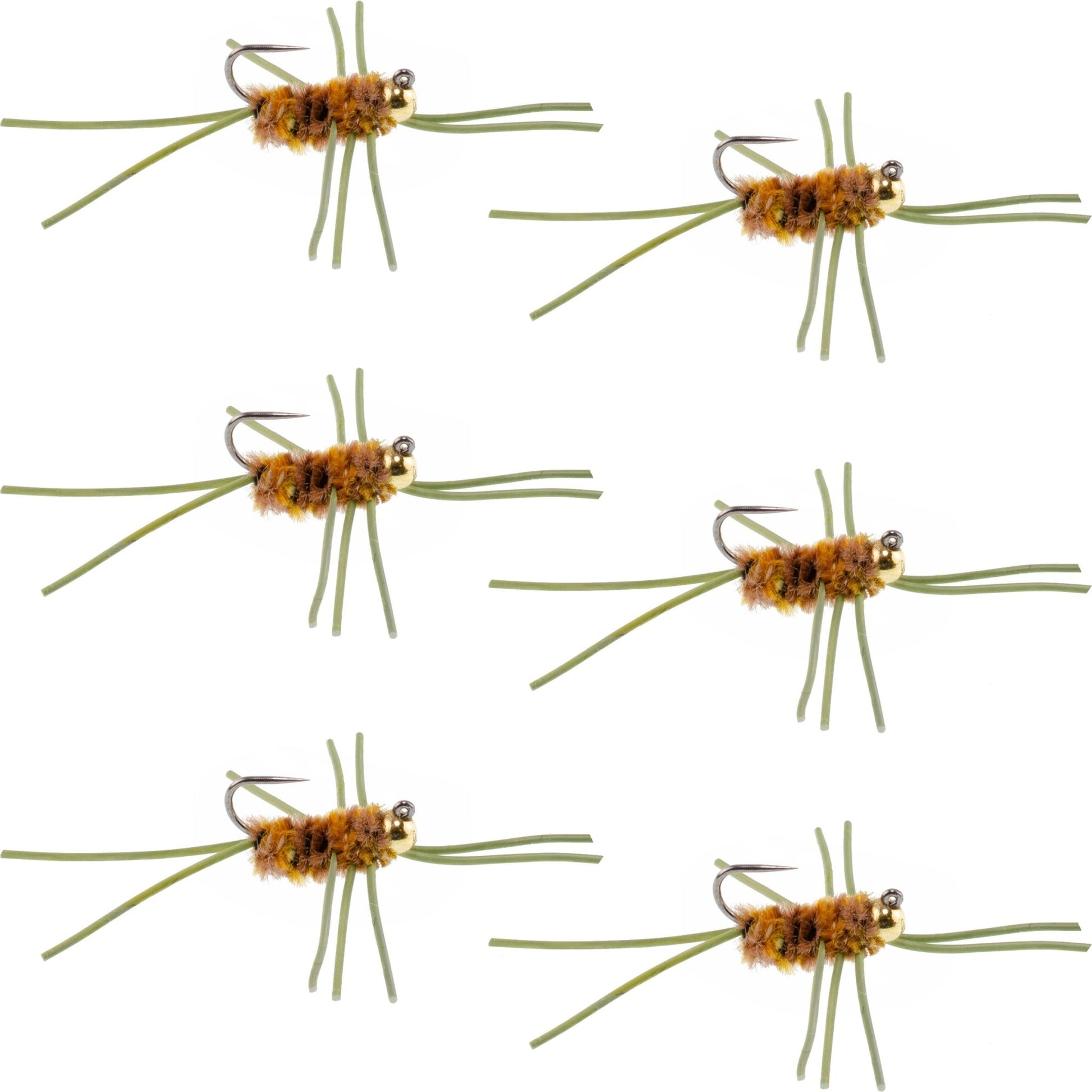 Barbless Pat's Rubber Legs Tungsten Bead Jigged Coffee/Tan Euro Nymph - Set of 6 Flies Hook Size 10 - Hazy Fly Fishing