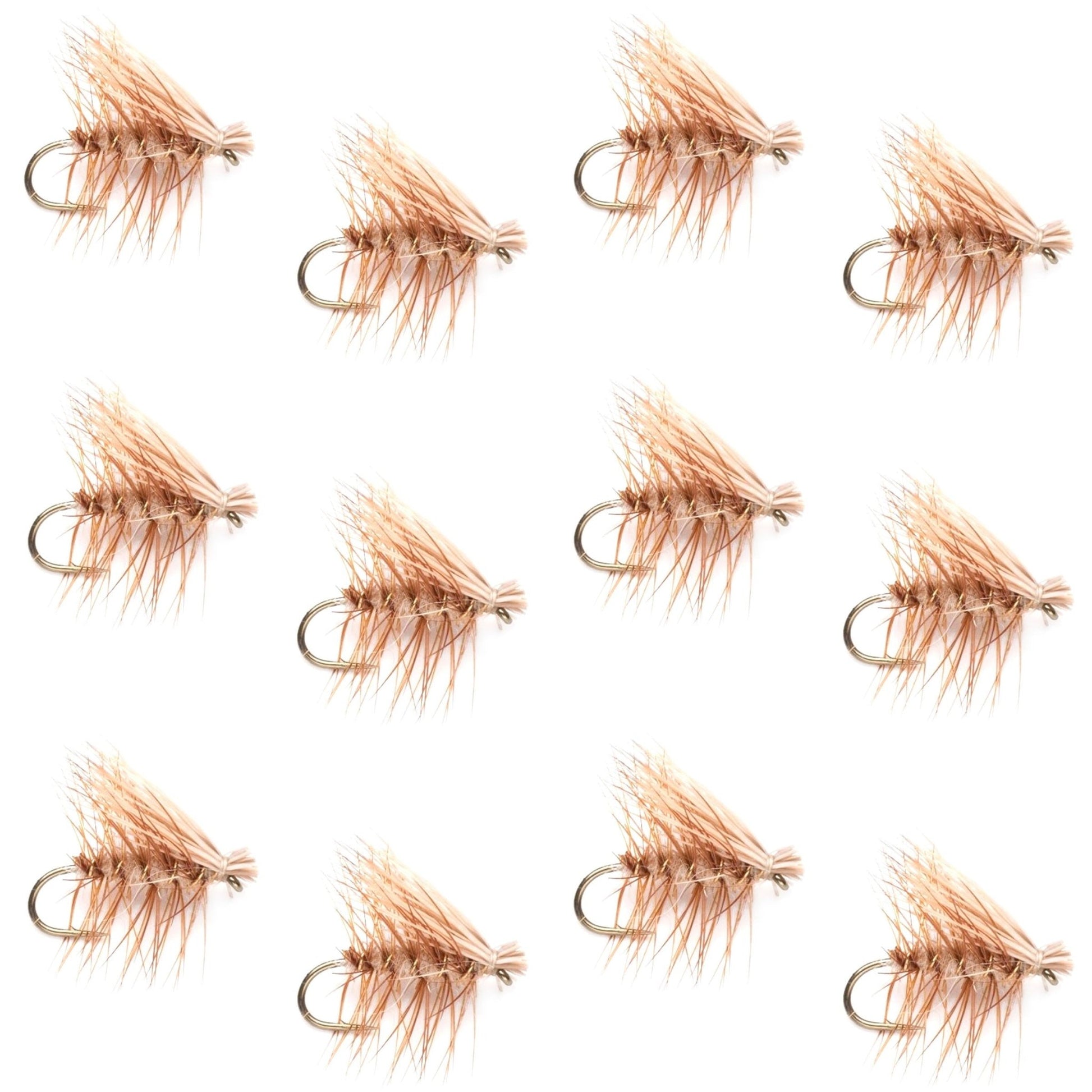 Barbless Tan Elk Hair Caddis Classic Trout Dry Flies 1 Dozen Flies Size 18 - Hazy Fly Fishing