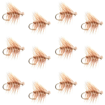 Barbless Tan Elk Hair Caddis Classic Trout Dry Flies 1 Dozen Flies Size 18 - Hazy Fly Fishing