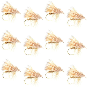 Barbless Yellow Elk Hair Caddis Classic Trout Dry Flies 1 Dozen Flies Size 14 - Hazy Fly Fishing