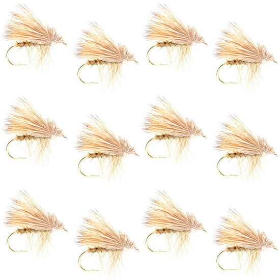Barbless Yellow Elk Hair Caddis Classic Trout Dry Flies 1 Dozen Flies Size 18 - Hazy Fly Fishing