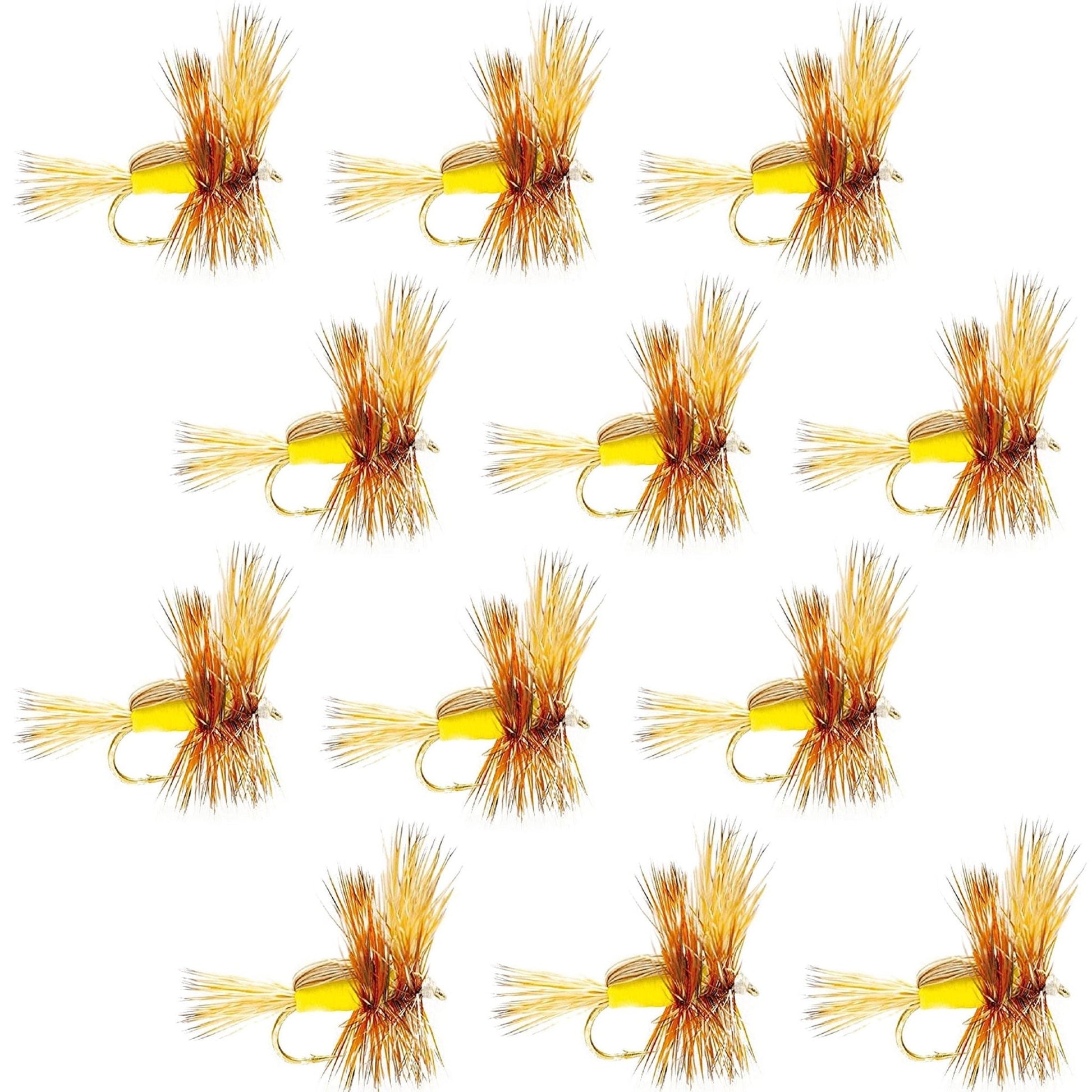 Barbless Yellow Humpy Classic Hair Wing Dry Fly - 1 Dozen Flies Hook Size 16 - Hazy Fly Fishing