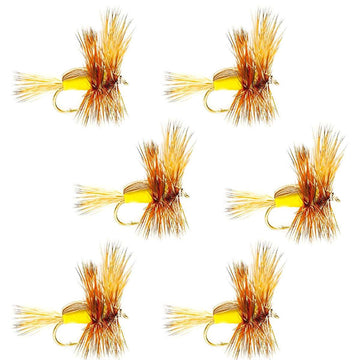 Barbless Yellow Humpy Classic Hair Wing Dry Fly - 6 Flies Hook Size 14 - Hazy Fly Fishing