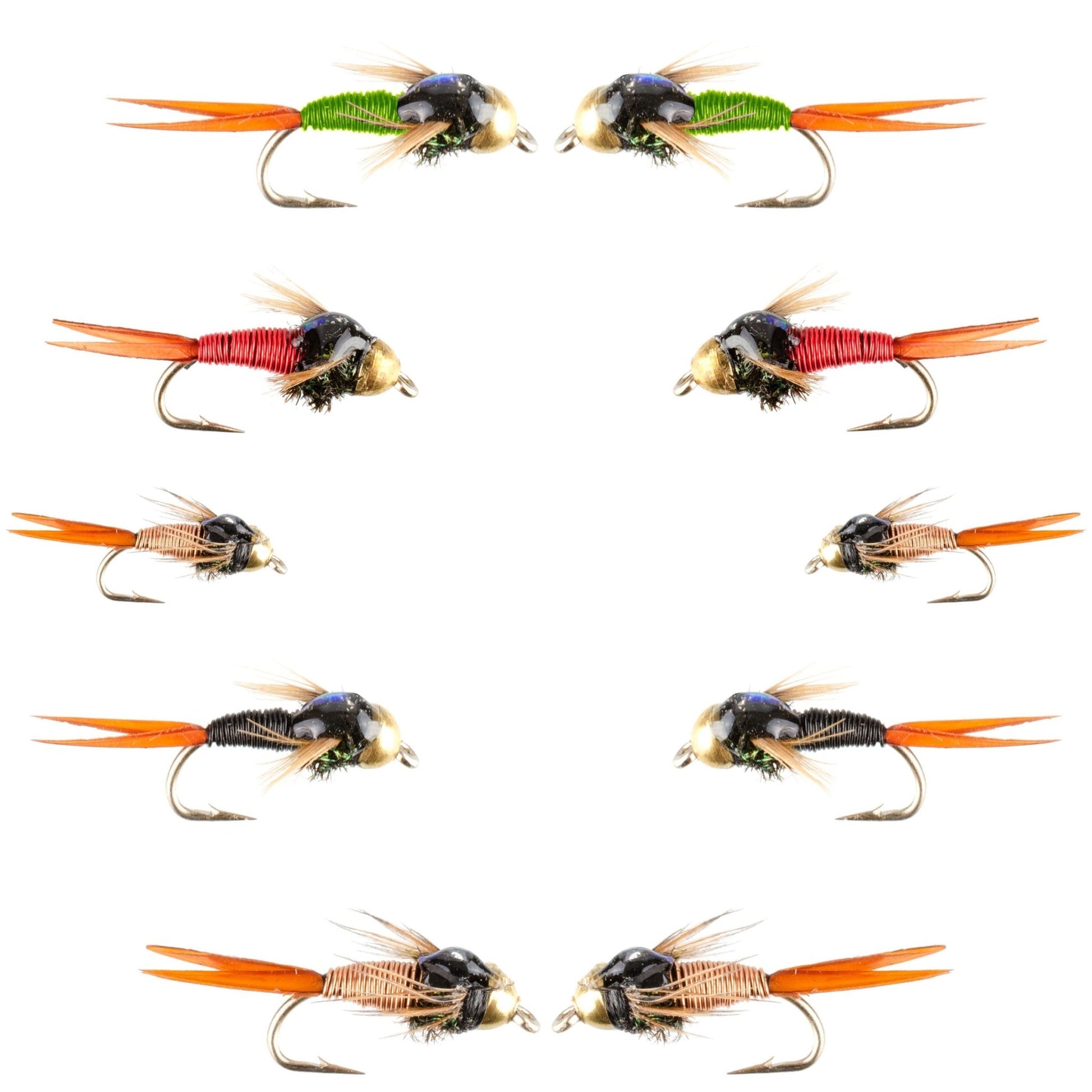 Basics Collection - Bead Head Copper John Assortment - 10 Wet Flies - 5 Patterns - Hook Sizes 14, 16, 18 - Hazy Fly Fishing