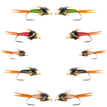 Basics Collection - Bead Head Copper John Assortment - 10 Wet Flies - 5 Patterns - Hook Sizes 14, 16, 18 - Hazy Fly Fishing