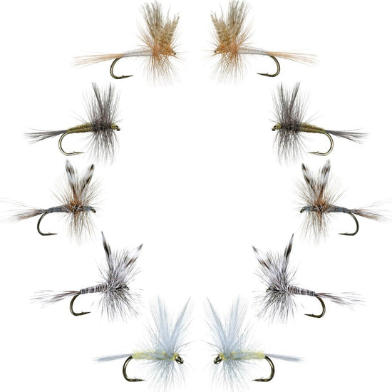 Basics Collection - Classic Dry Fly Assortment - 10 Dry Fishing Flies - 5 Patterns - Hook Sizes 12, 14, 16 - Hazy Fly Fishing
