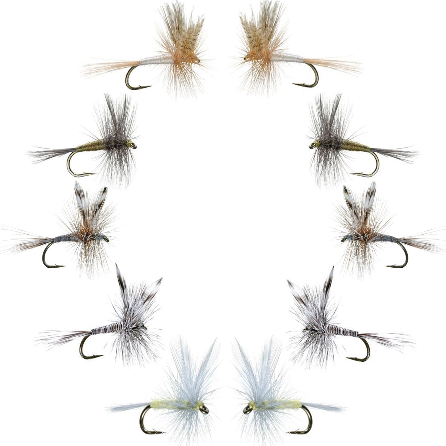 Basics Collection - Classic Dry Fly Assortment - 10 Dry Fishing Flies - 5 Patterns - Hook Sizes 12, 14, 16 - Hazy Fly Fishing