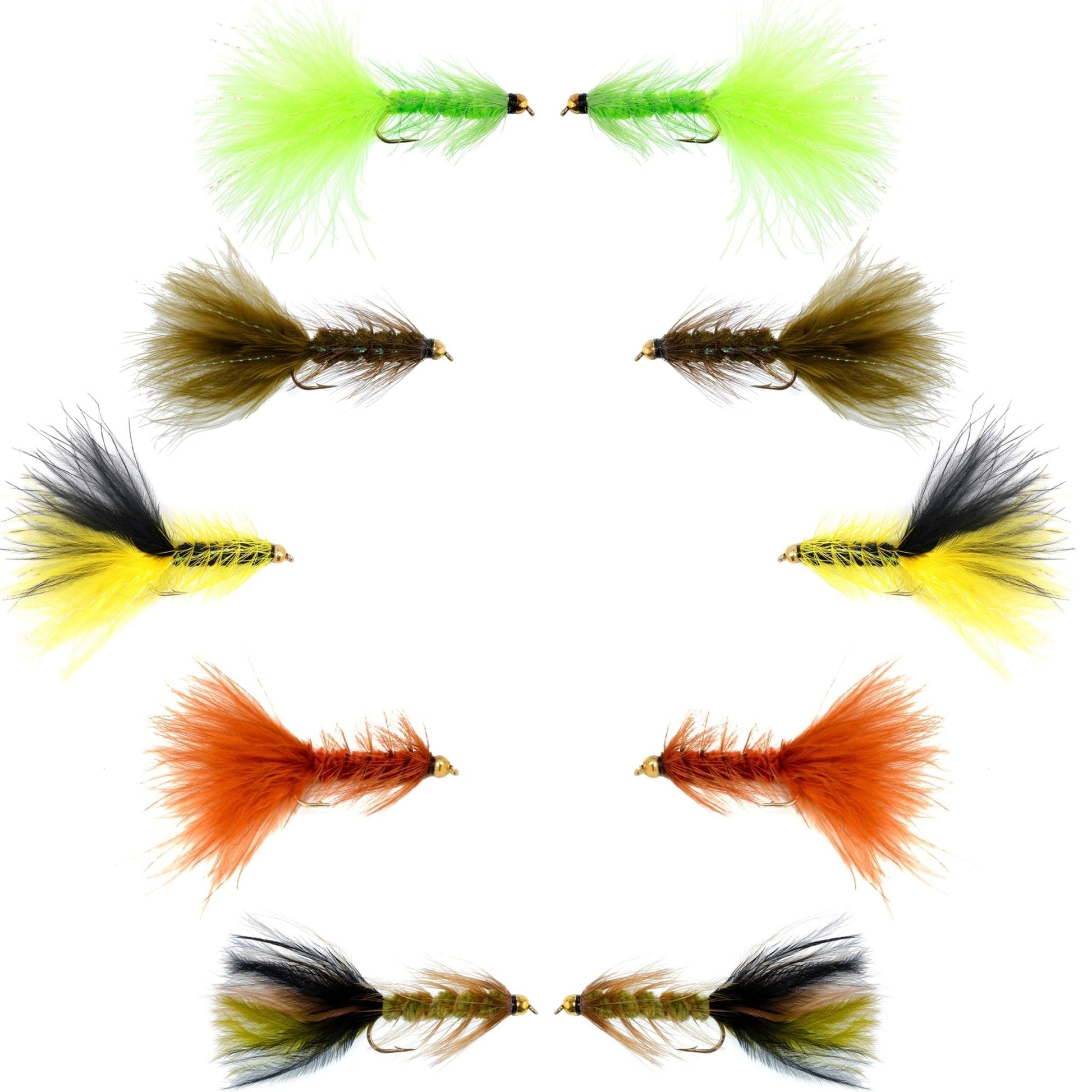 Basics Collection - Crystal Woolly Bugger Assortment - 10 Bead Head Wet Flies - 5 Patterns - Hook Size 8 - Hazy Fly Fishing