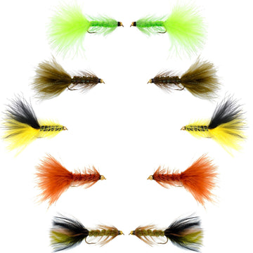 Basics Collection - Crystal Woolly Bugger Assortment - 10 Bead Head Wet Flies - 5 Patterns - Hook Size 8 - Hazy Fly Fishing