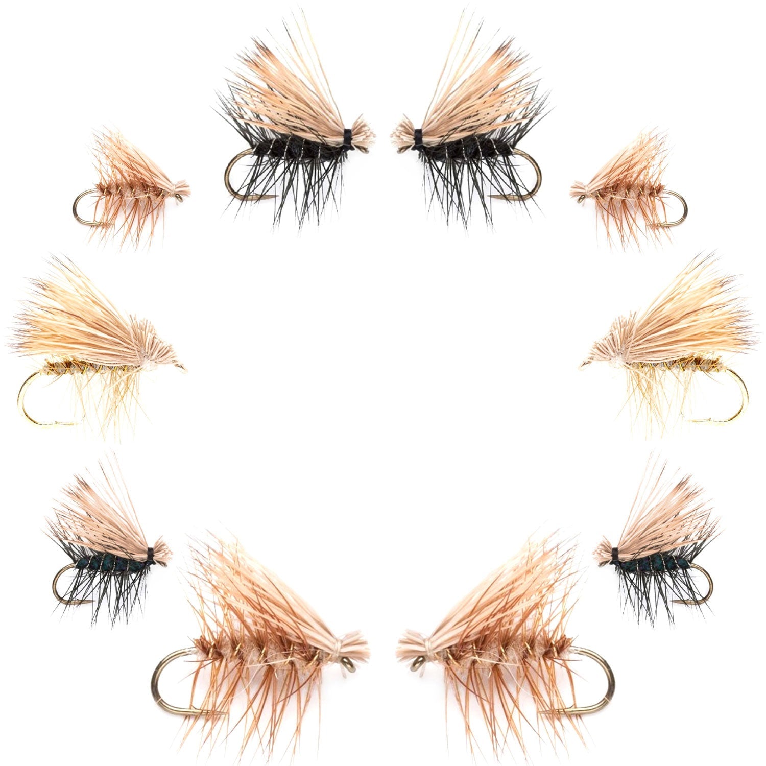 Basics Collection - Elk Hair Caddis Dry Fly Assortment - 10 Dry Fishing Flies - 5 Patterns - Hook Sizes 12, 14, 16, 18 - Hazy Fly Fishing