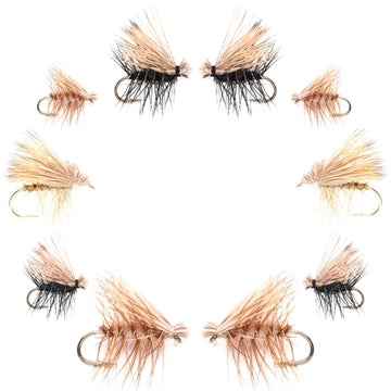 Basics Collection - Elk Hair Caddis Dry Fly Assortment - 10 Dry Fishing Flies - 5 Patterns - Hook Sizes 12, 14, 16, 18 - Hazy Fly Fishing