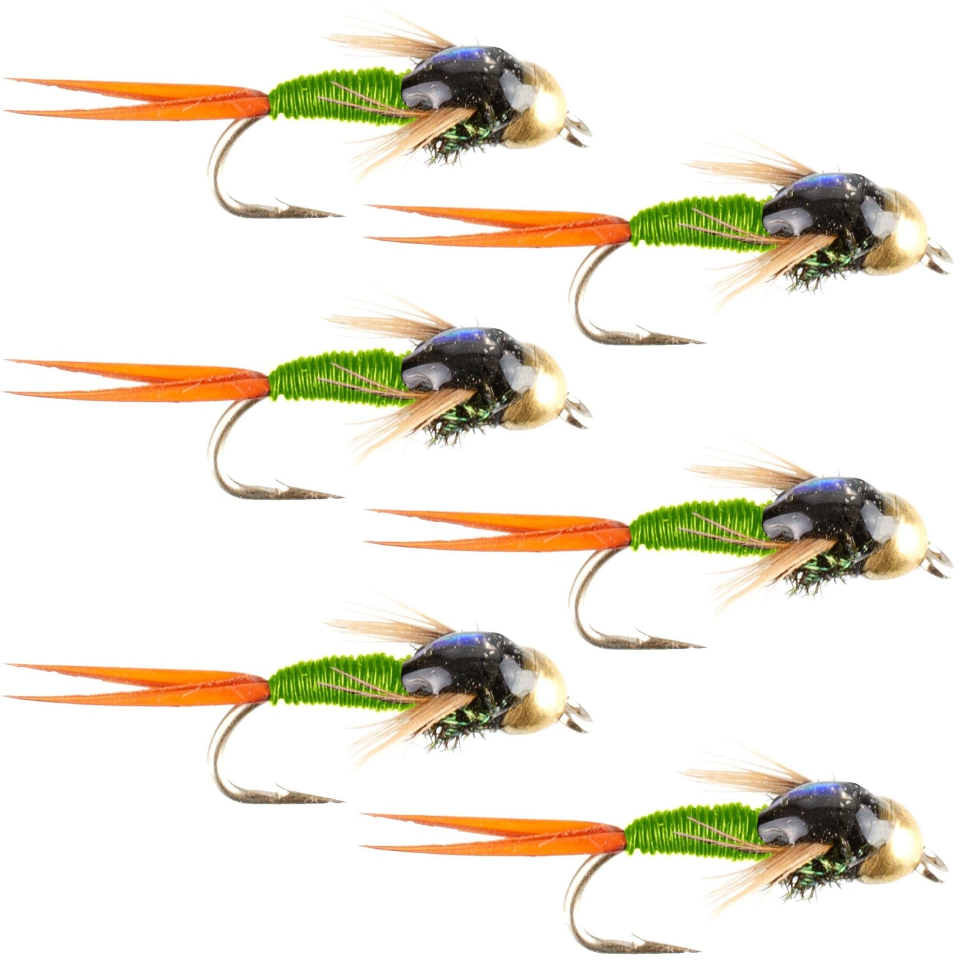 Bead Head Chartreuse Copper John Nymph Fly Fishing Flies - Set of 6 Flies Hook Size 14 - Hazy Fly Fishing