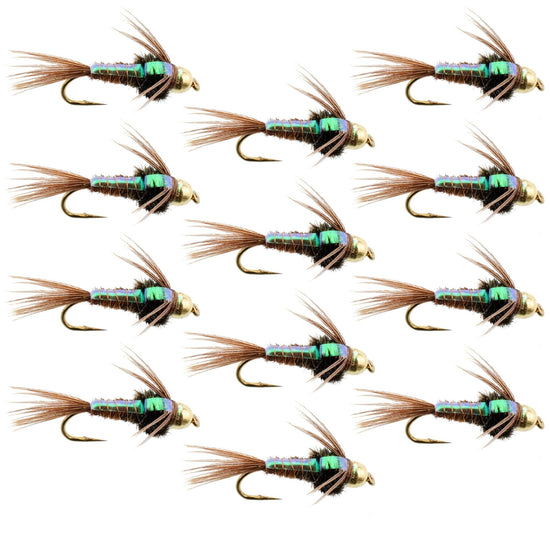Bead Head Flash Back Pheasant Tail Nymph 1 Dozen Fly Fishing Flies Size 14 - Hazy Fly Fishing