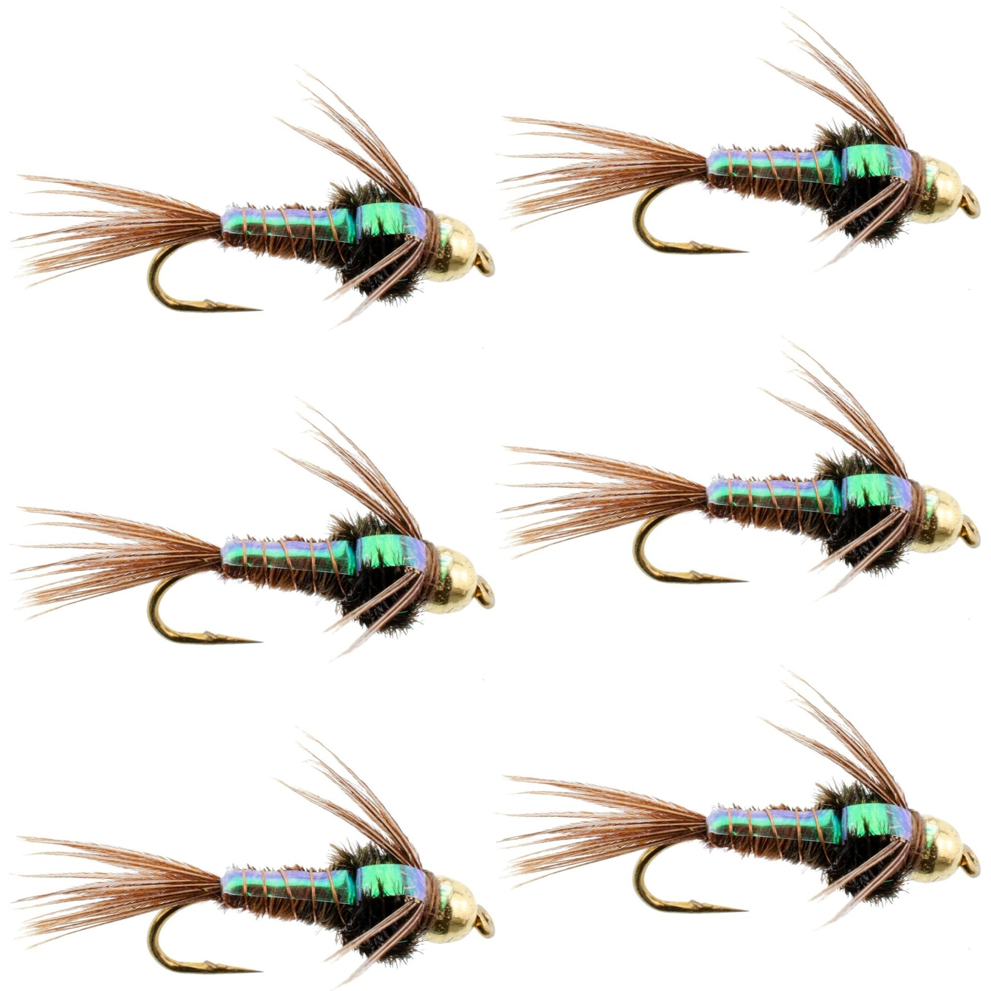 Bead Head Flash Back Pheasant Tail Nymph Fly Fishing Flies - 6 Flies Hook Size 12 - Hazy Fly Fishing