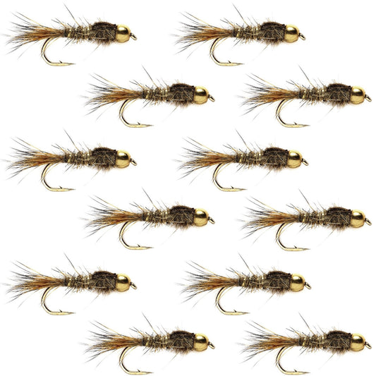 Bead Head Gold Ribbed Hares Ear Nymph 1 Dozen Flies - Size 10 - Hazy Fly Fishing