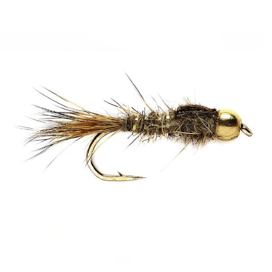 Bead Head Gold Ribbed Hares Ear Nymph 1 Dozen Flies - Size 12 - Hazy Fly Fishing