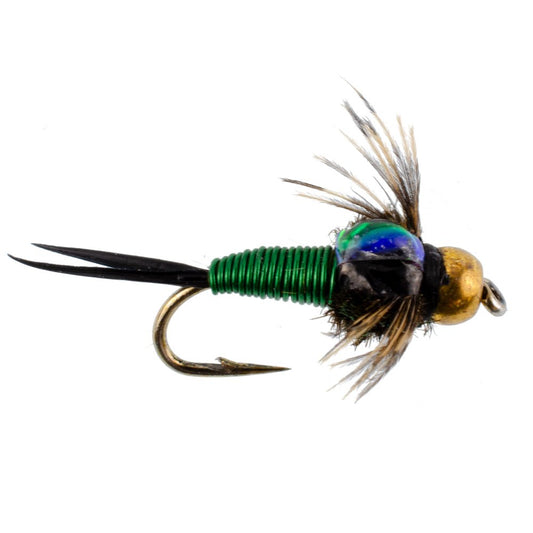 Bead Head Green Copper John Nymph Fly Fishing Flies - 1 Dozen Flies Hook Size 18 - Hazy Fly Fishing