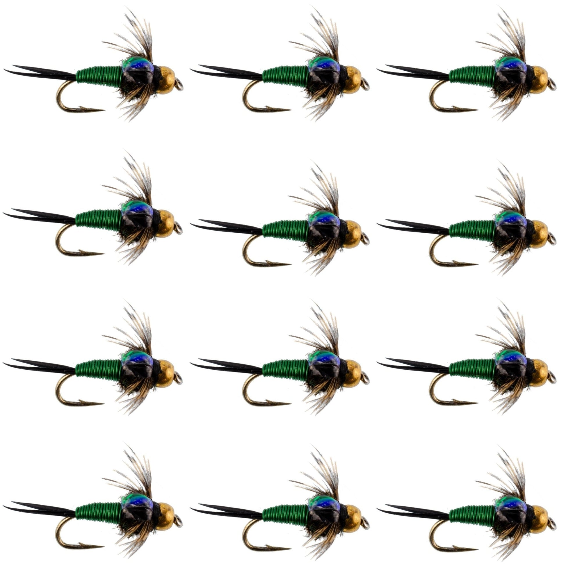 Bead Head Green Copper John Nymph Fly Fishing Flies - 1 Dozen Flies Hook Size 18 - Hazy Fly Fishing