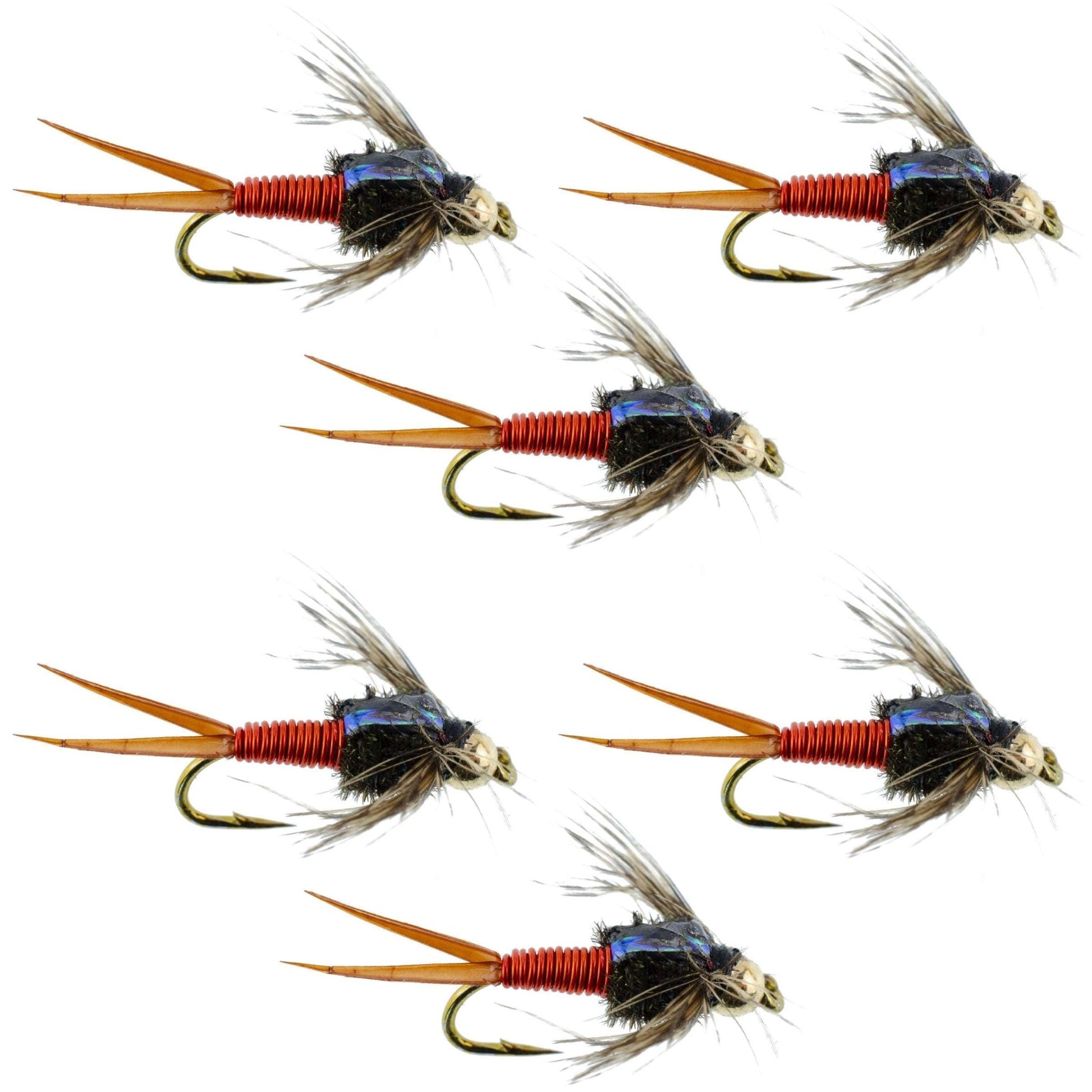 Bead Head Hot Orange Copper John Nymph - 6 Fly Fishing Flies - Hook Size 10 - Hazy Fly Fishing