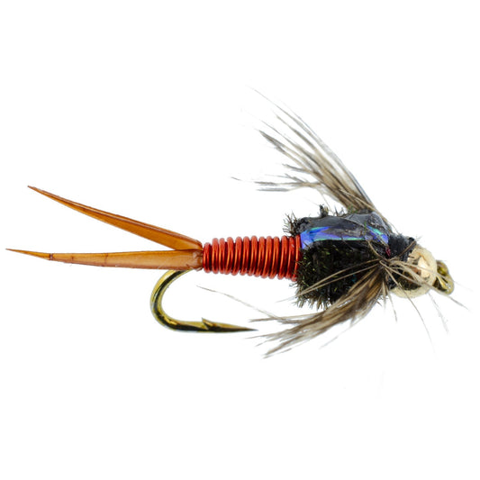 Bead Head Hot Orange Copper John Nymph - 6 Fly Fishing Flies - Hook Size 10 - Hazy Fly Fishing