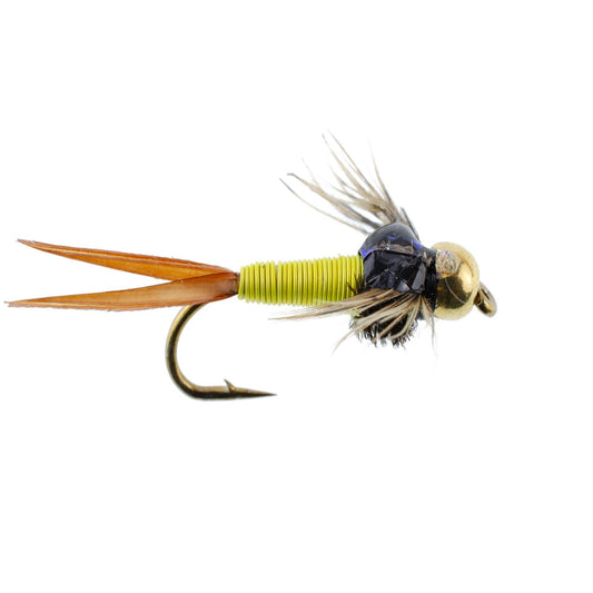 Bead Head Hot Yellow Copper John Nymph - 6 Fly Fishing Flies - Hook Size 12 - Hazy Fly Fishing