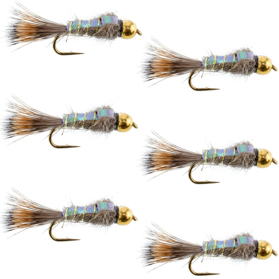 Bead Head Nymph Fly Fishing Flies - Flashback Gold Ribbed Hare's Ear Trout Fly - Nymph Wet Fly - 6 Flies Hook Size 10 - Hazy Fly Fishing