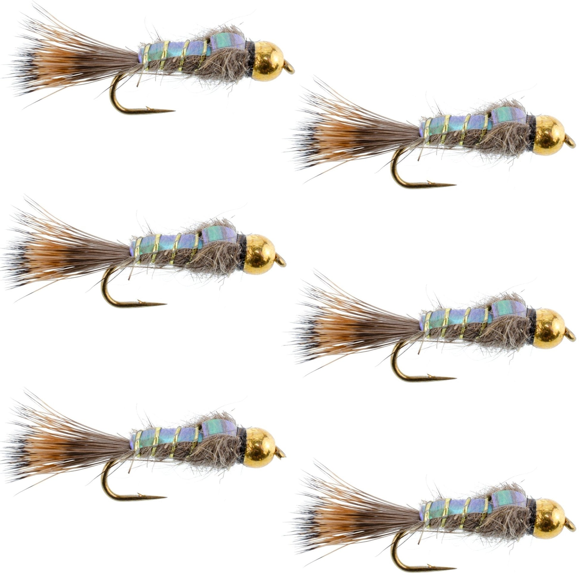 Bead Head Nymph Fly Fishing Flies - Flashback Gold Ribbed Hare's Ear Trout Fly - Nymph Wet Fly - 6 Flies Hook Size 10 - Hazy Fly Fishing