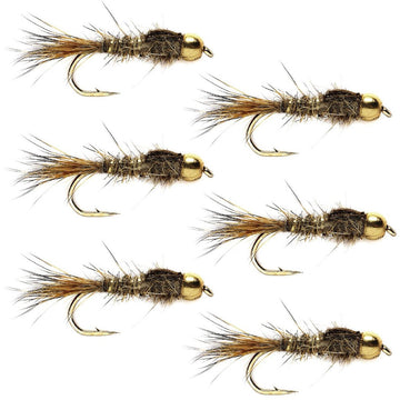 Bead Head Nymph Fly Fishing Flies - Gold Ribbed Hare's Ear Trout Fly - Nymph Wet Fly - 6 Flies Hook Size 14 - Hazy Fly Fishing