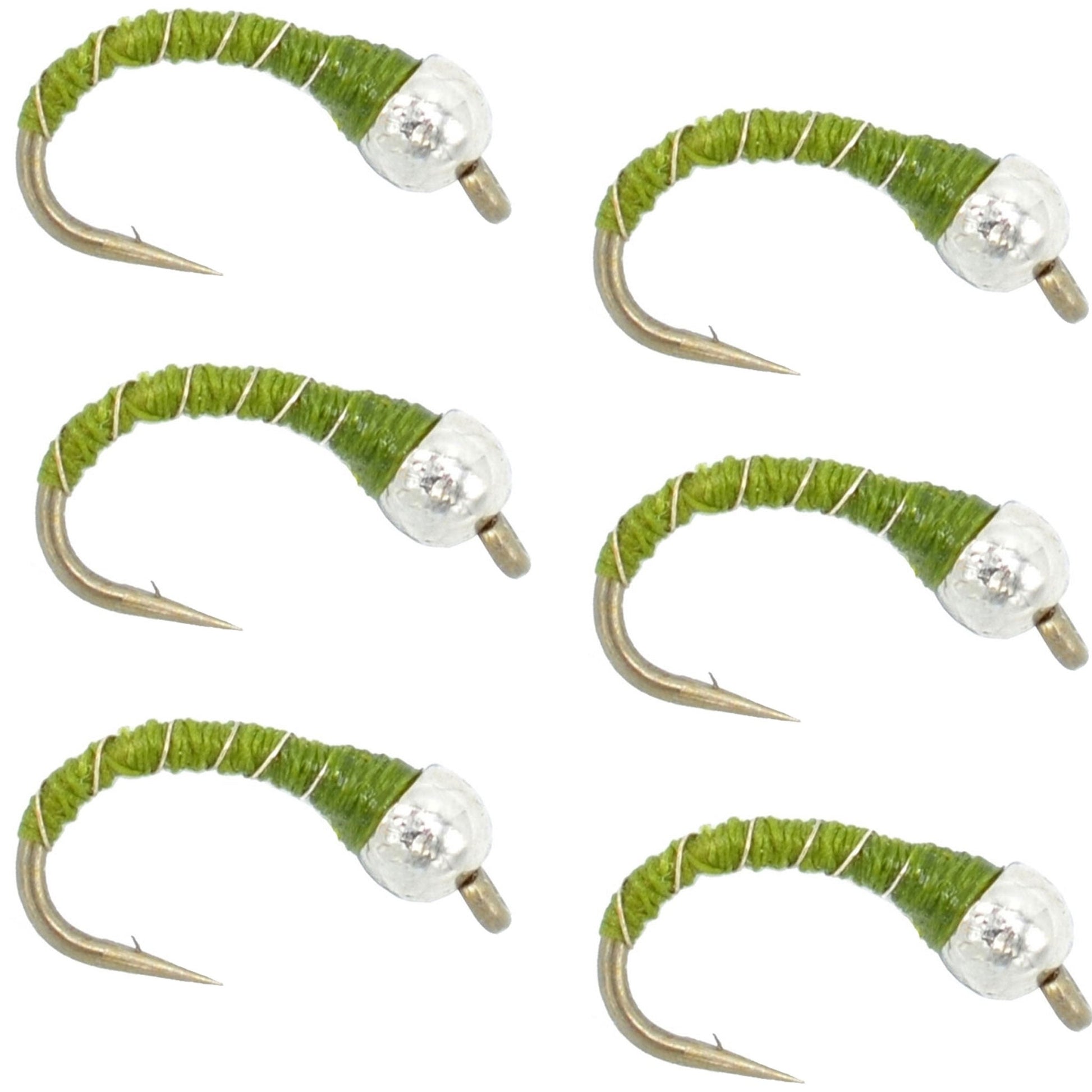 Bead Head Olive Zebra Midge Still Water Nymph Fly - 6 Flies Hook Size 18 - Hazy Fly Fishing